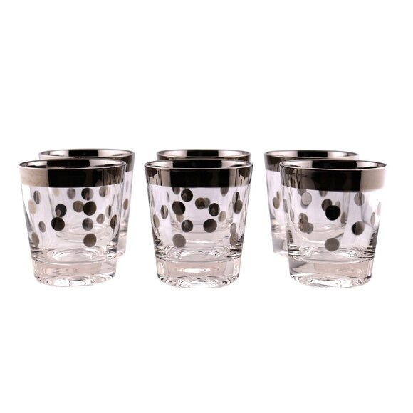 Vintage Mid Century Silver Polka Dot Old Fashioned Glasses Set of 6 Hollywood - Picture 2 of 8